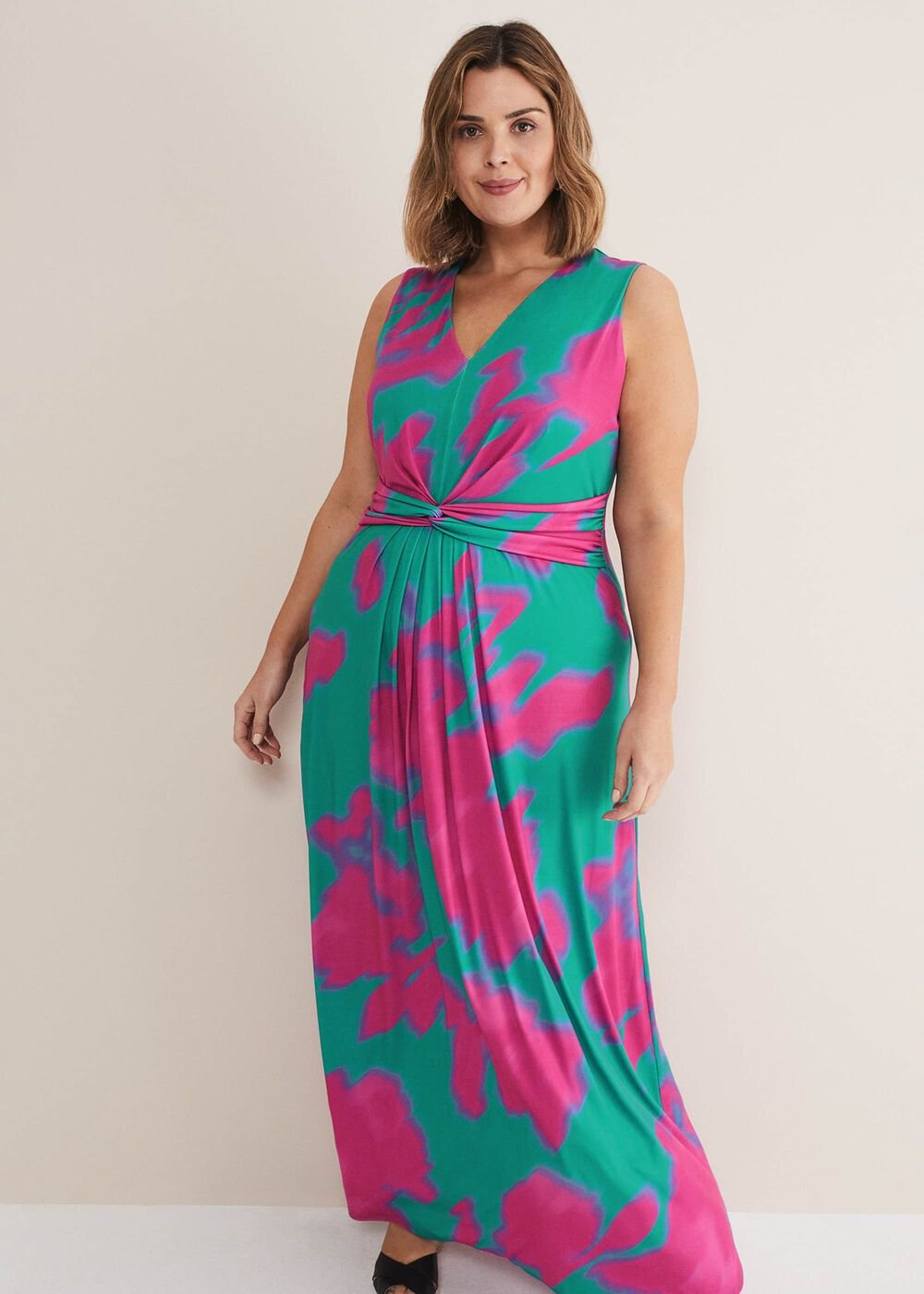 Madison Abstract Maxi Dress Pink/Green