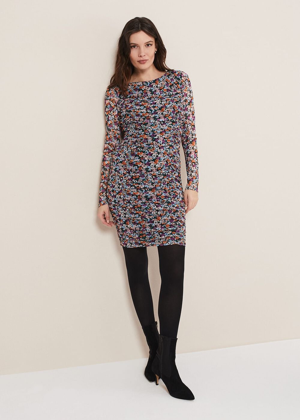 Serena Jersey Floral Midi Dress Multi-Coloured