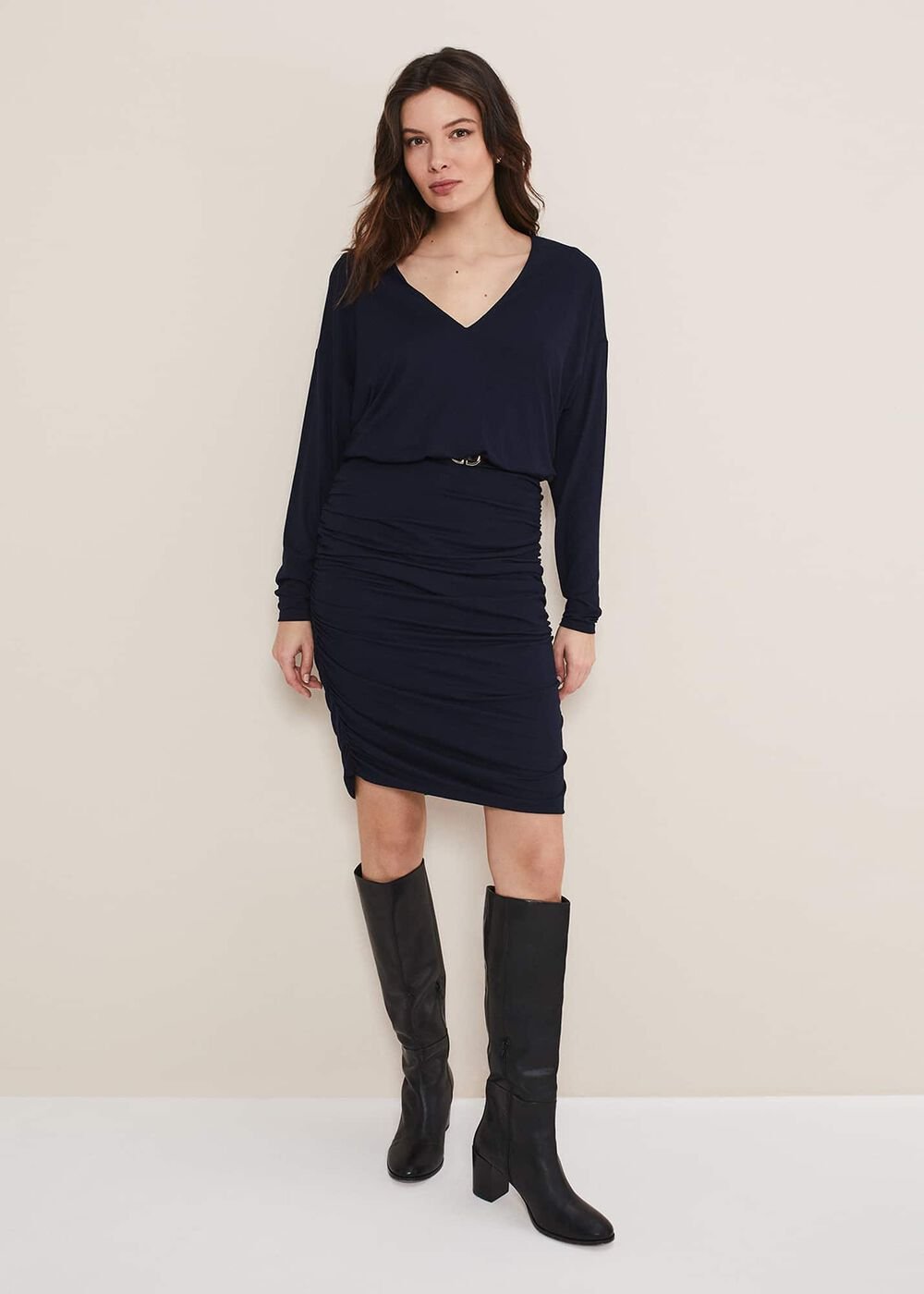 Jules Jersey Belted Batwing Dress Navy