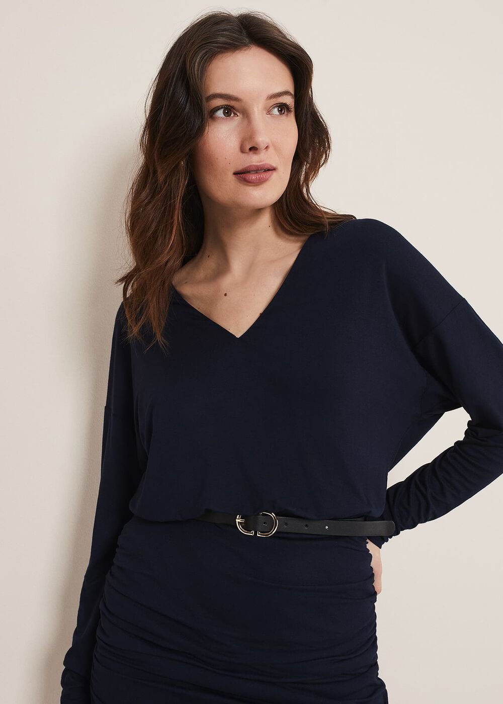 Jules Jersey Belted Batwing Dress Navy
