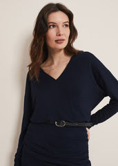 Jules Jersey Belted Batwing Dress Navy