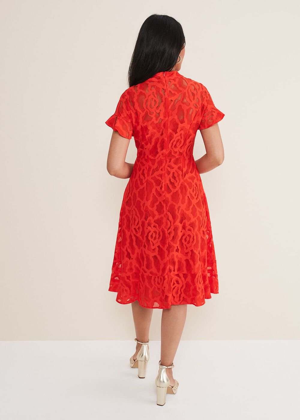 Petite Lulu Lace Midi Dress Fire