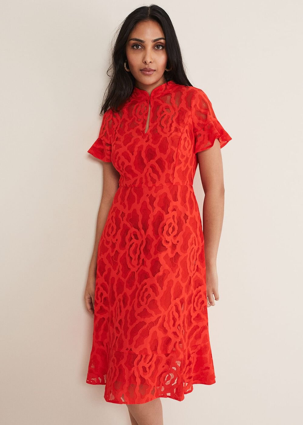 Petite Lulu Lace Midi Dress Fire