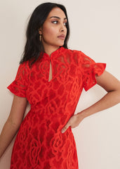 Petite Lulu Lace Midi Dress Fire