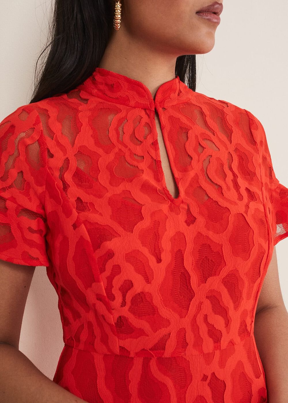 Petite Lulu Lace Midi Dress Fire