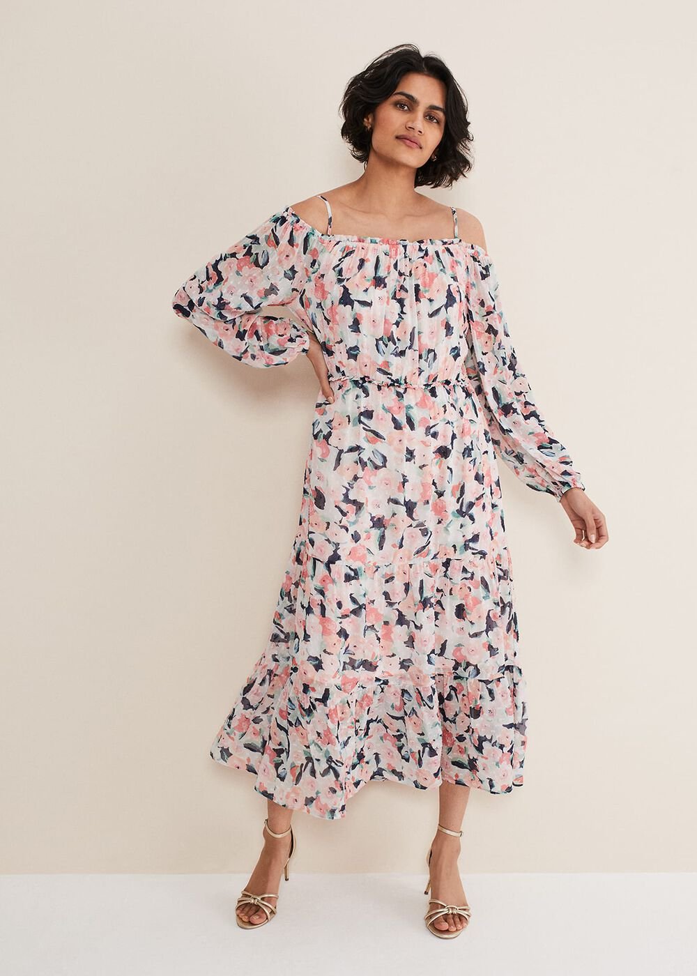 Vicky Off Shoulder Printed Dress Multi-Coloured