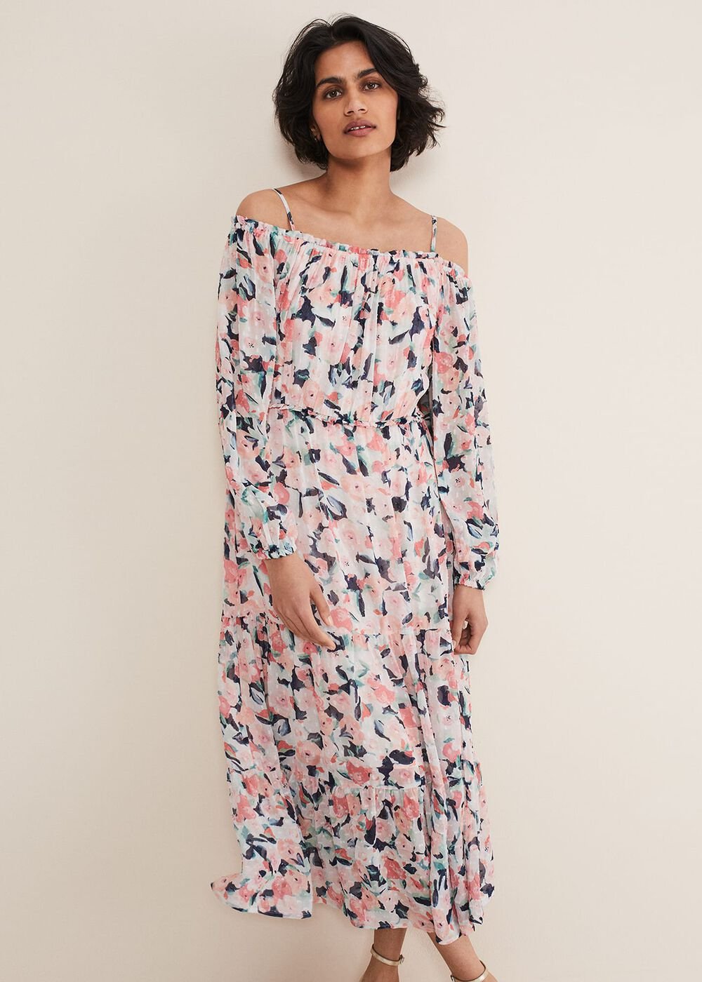 Vicky Off Shoulder Printed Dress Multi-Coloured