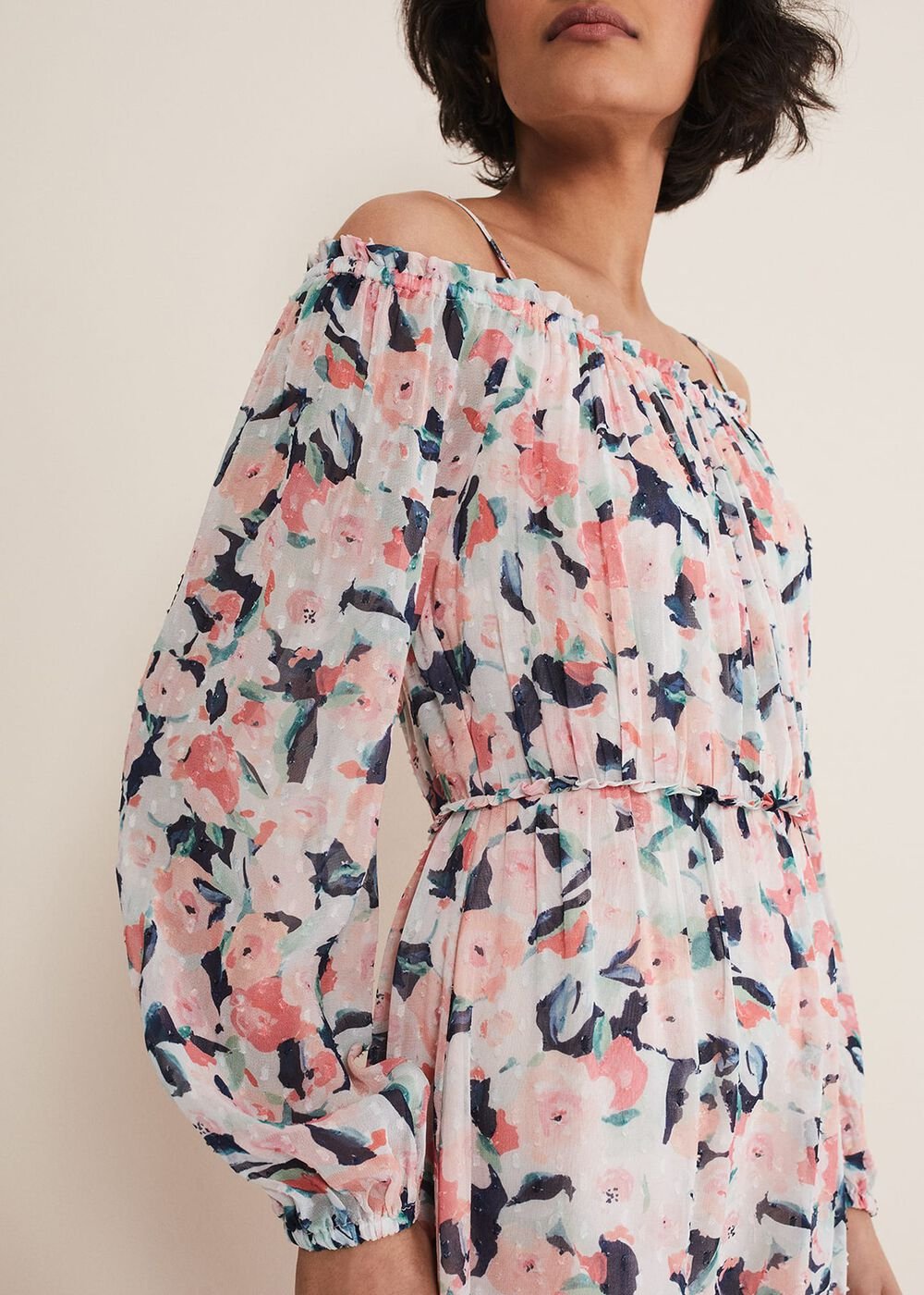 Vicky Off Shoulder Printed Dress Multi-Coloured