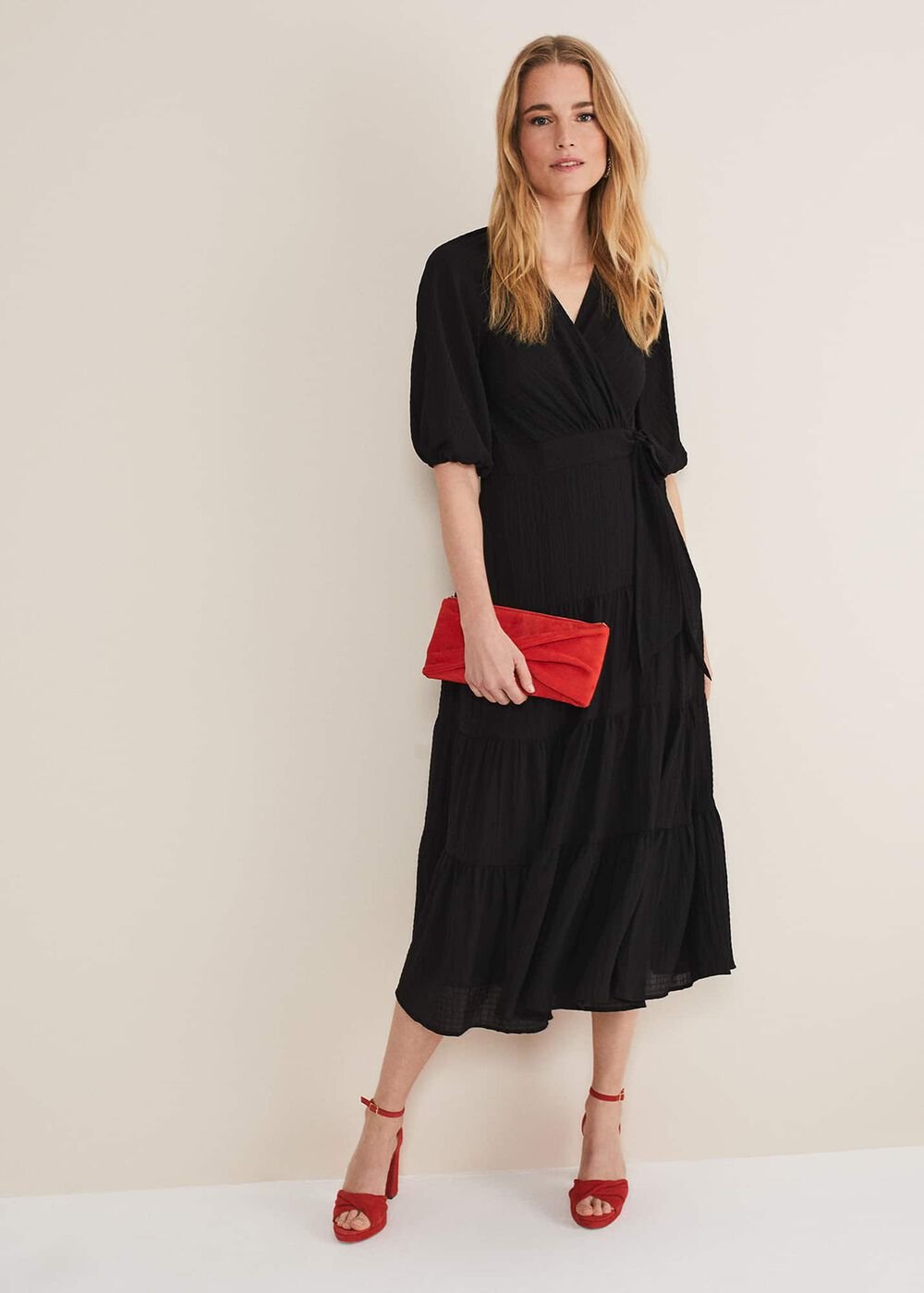 Morven Green Wrap Midi Dress Black