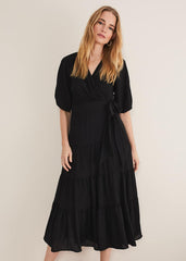 Morven Green Wrap Midi Dress Black