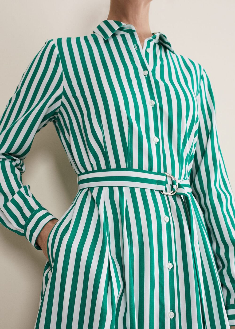 Ida Stripe Shirt Midi Dress Green