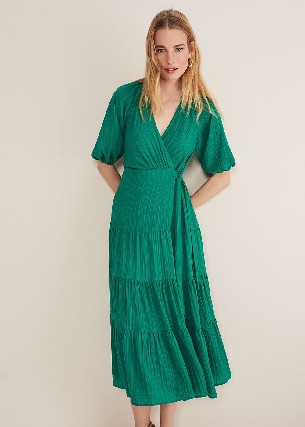 Morven Green Wrap Midi Dress Bright Green