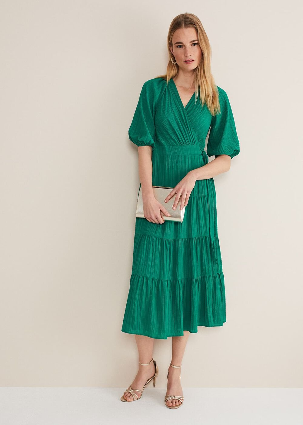 Morven Green Wrap Midi Dress Bright Green