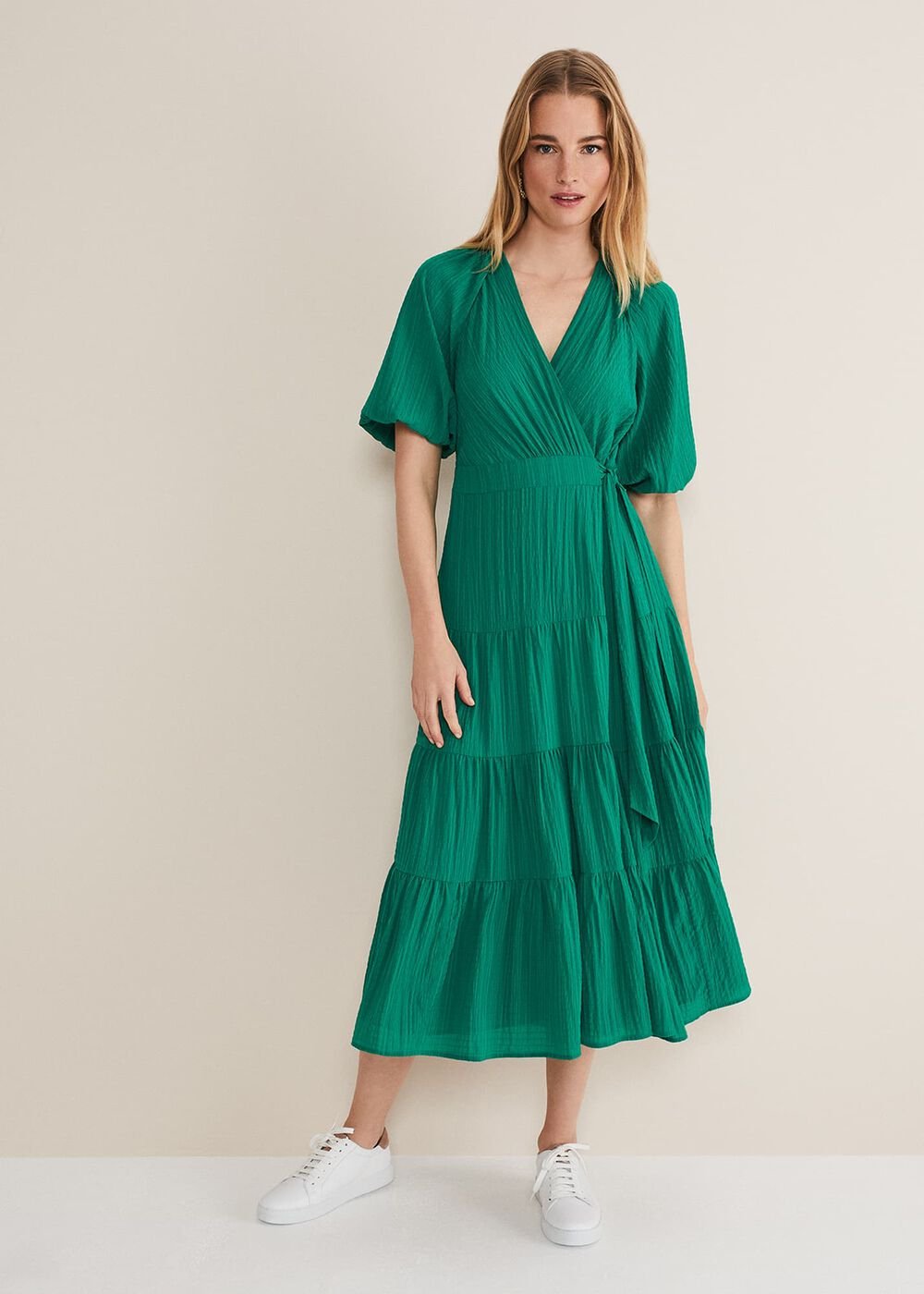 Morven Green Wrap Midi Dress Bright Green