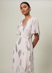 Larah Lurex Feather Jaquard Maxi Dress Misty Mauve/Silver
