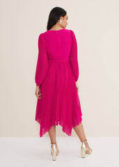 Petite Petra Wrap Pleated Midi Dress Magenta