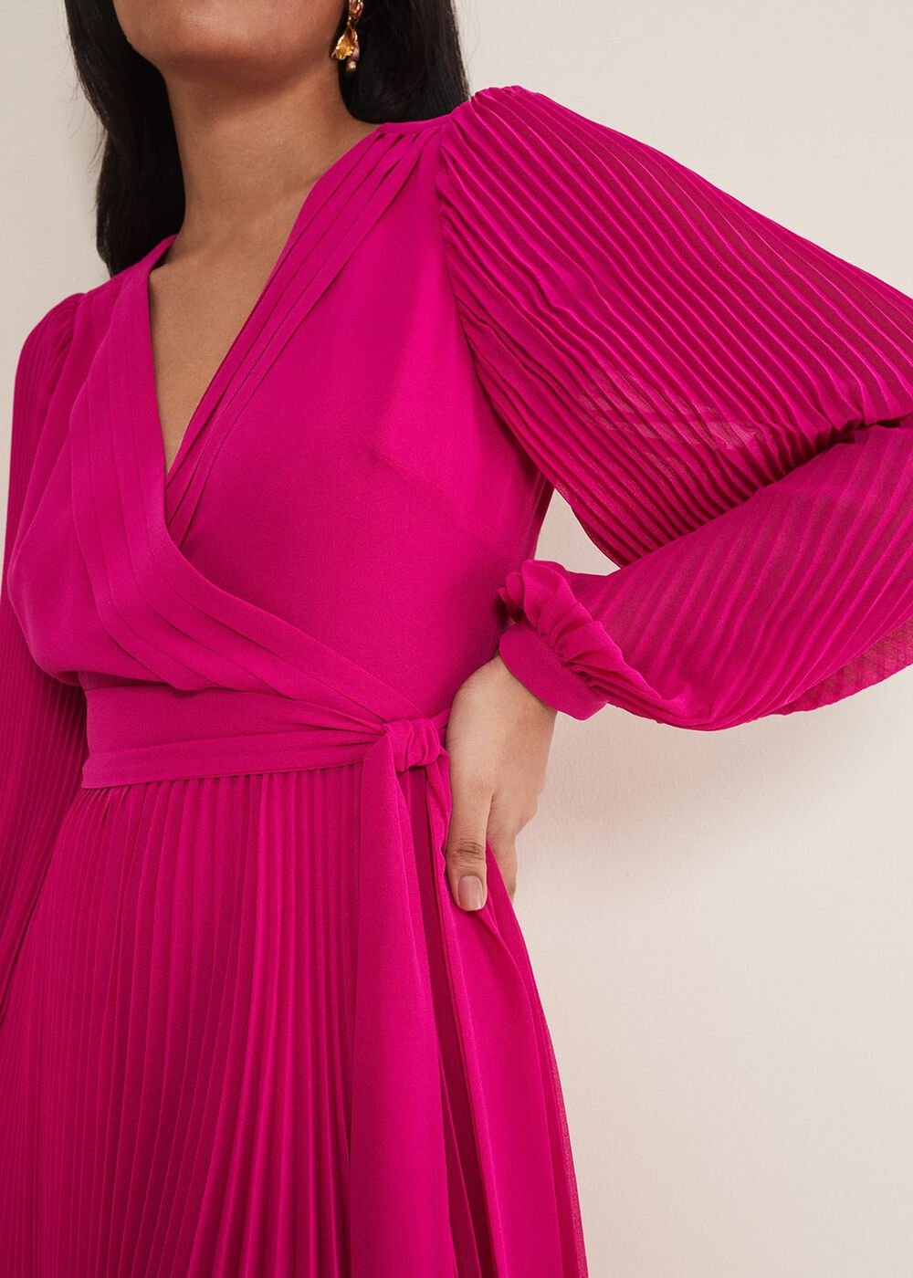 Petite Petra Wrap Pleated Midi Dress Magenta