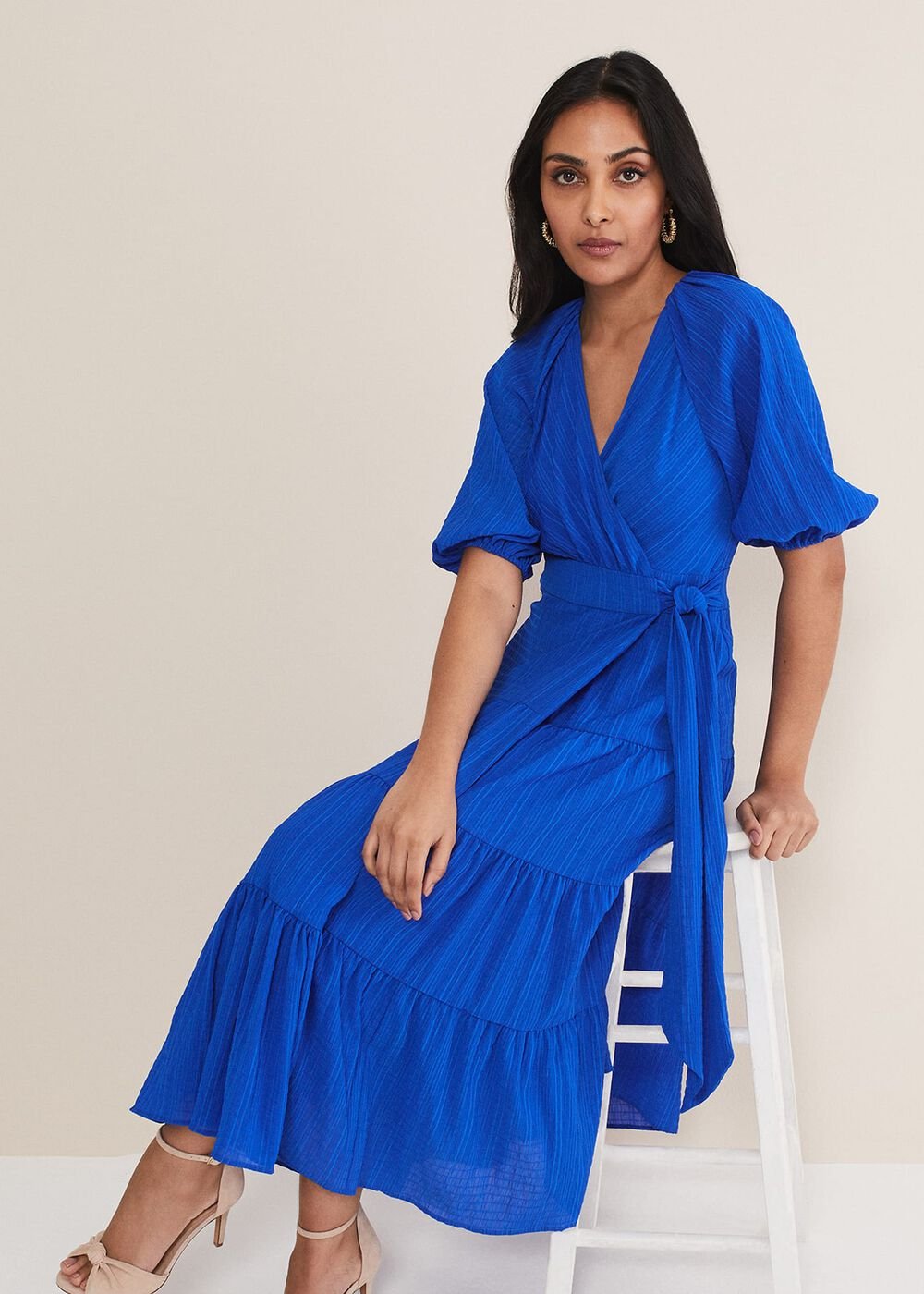 Petite Morven Blue Wrap Midi Dress Cobalt