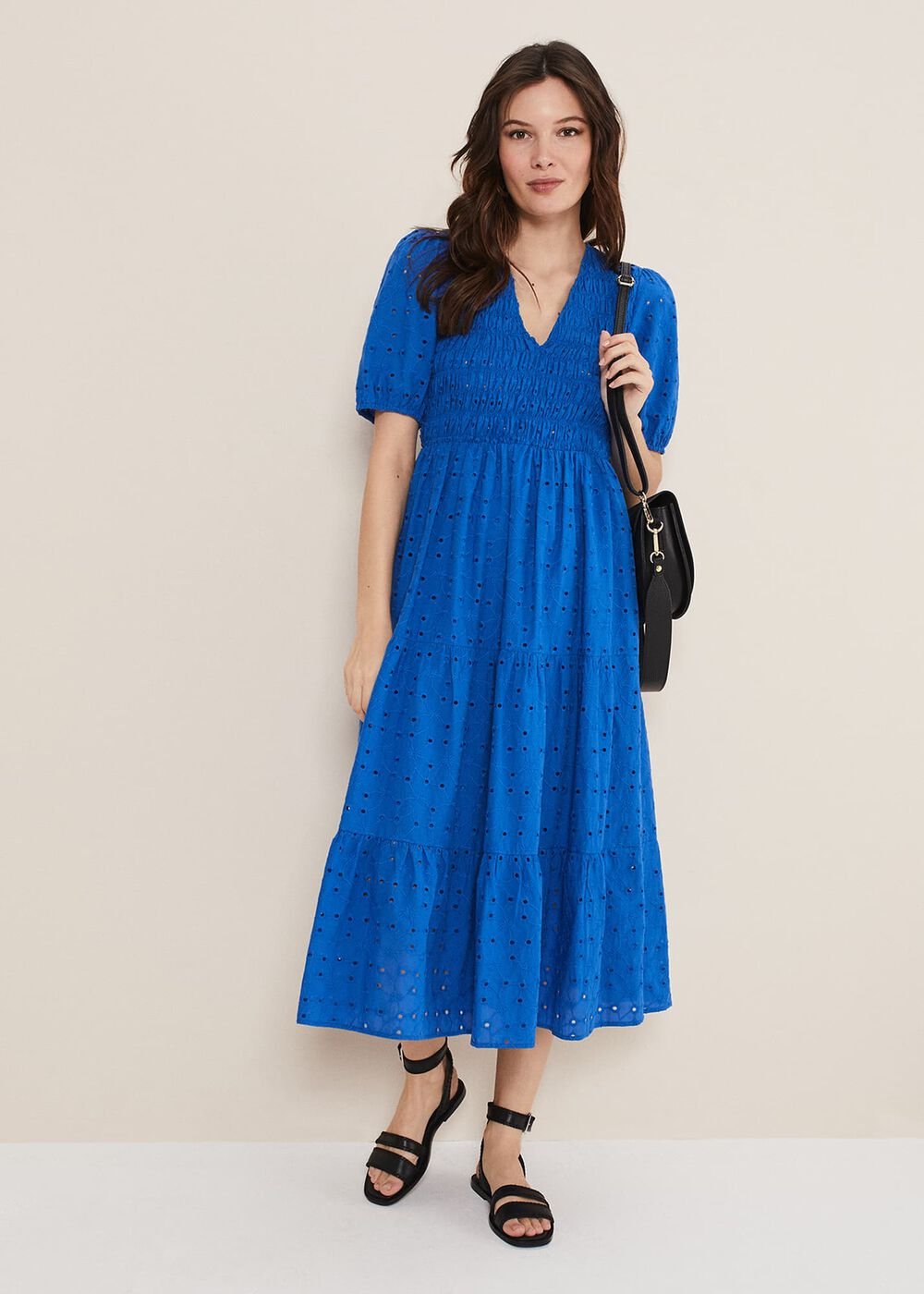 Gretta Broderie Midi Dress Blue