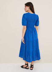 Gretta Broderie Midi Dress Blue