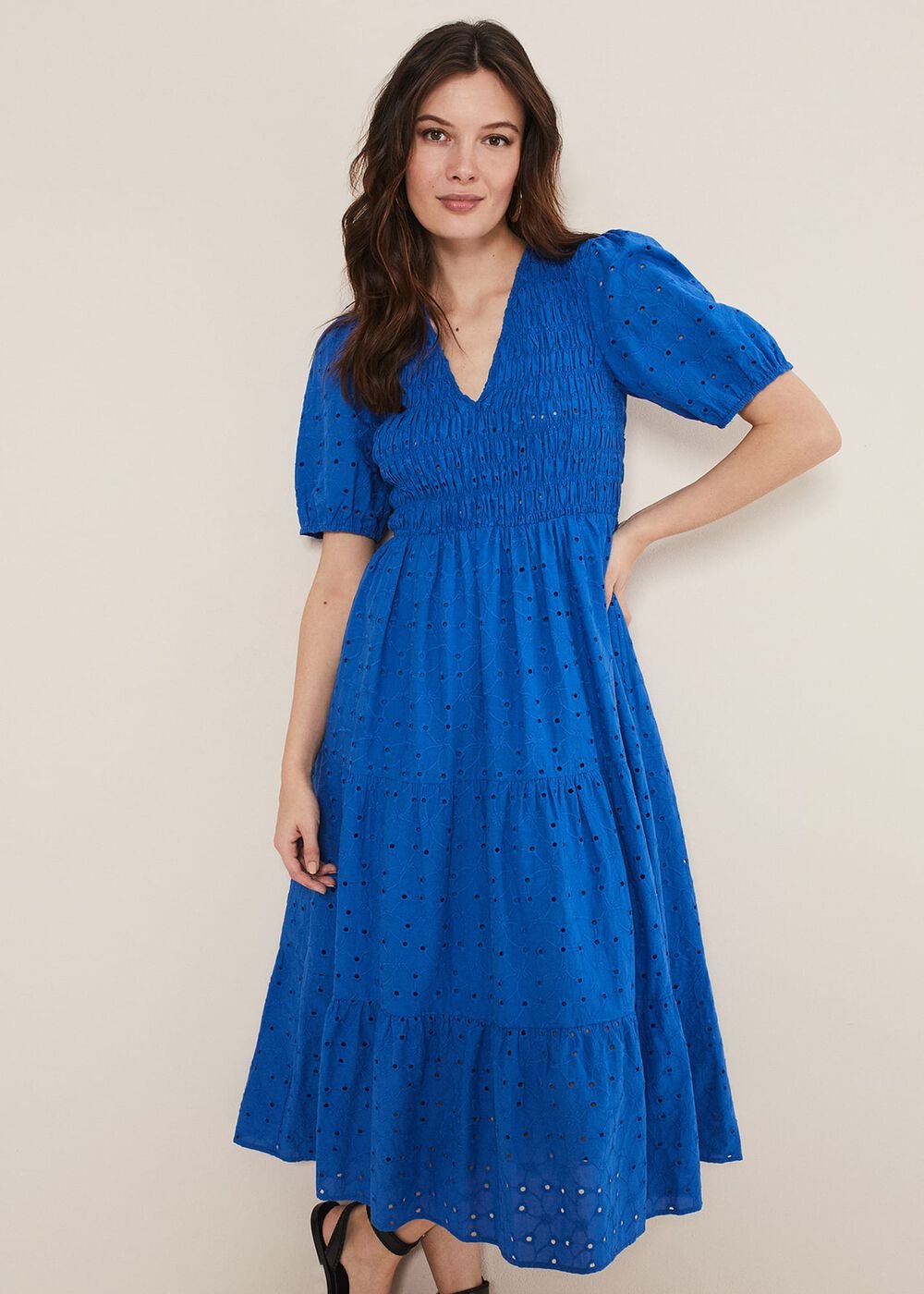 Gretta Broderie Midi Dress Blue