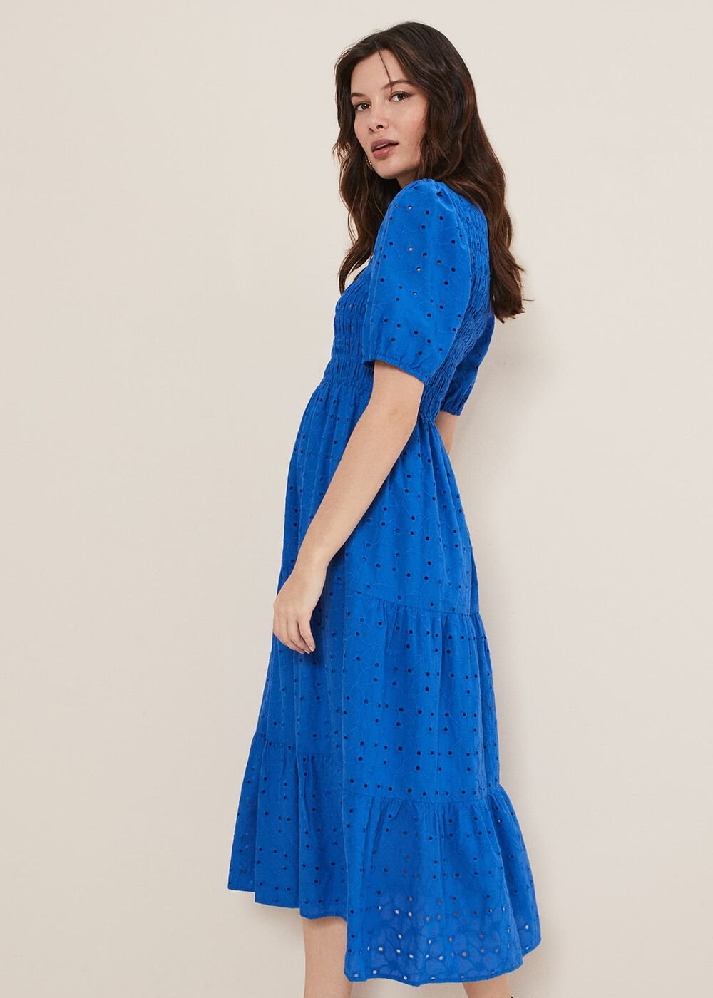 Gretta Broderie Midi Dress Blue