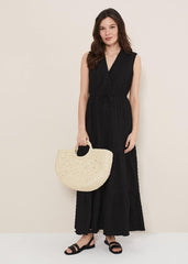 Anika Textured Sleeveless Midi Dress Black