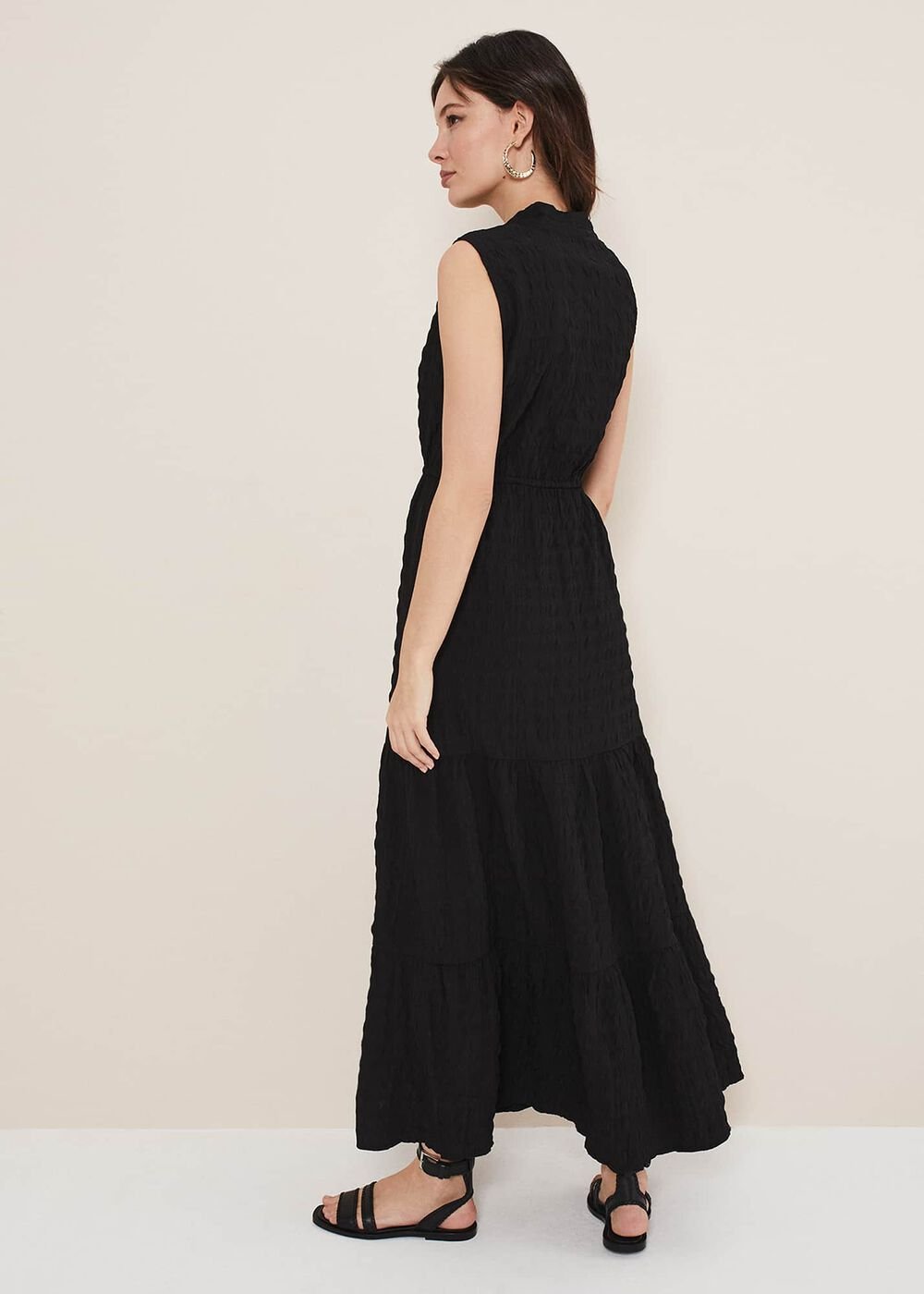 Anika Textured Sleeveless Midi Dress Black