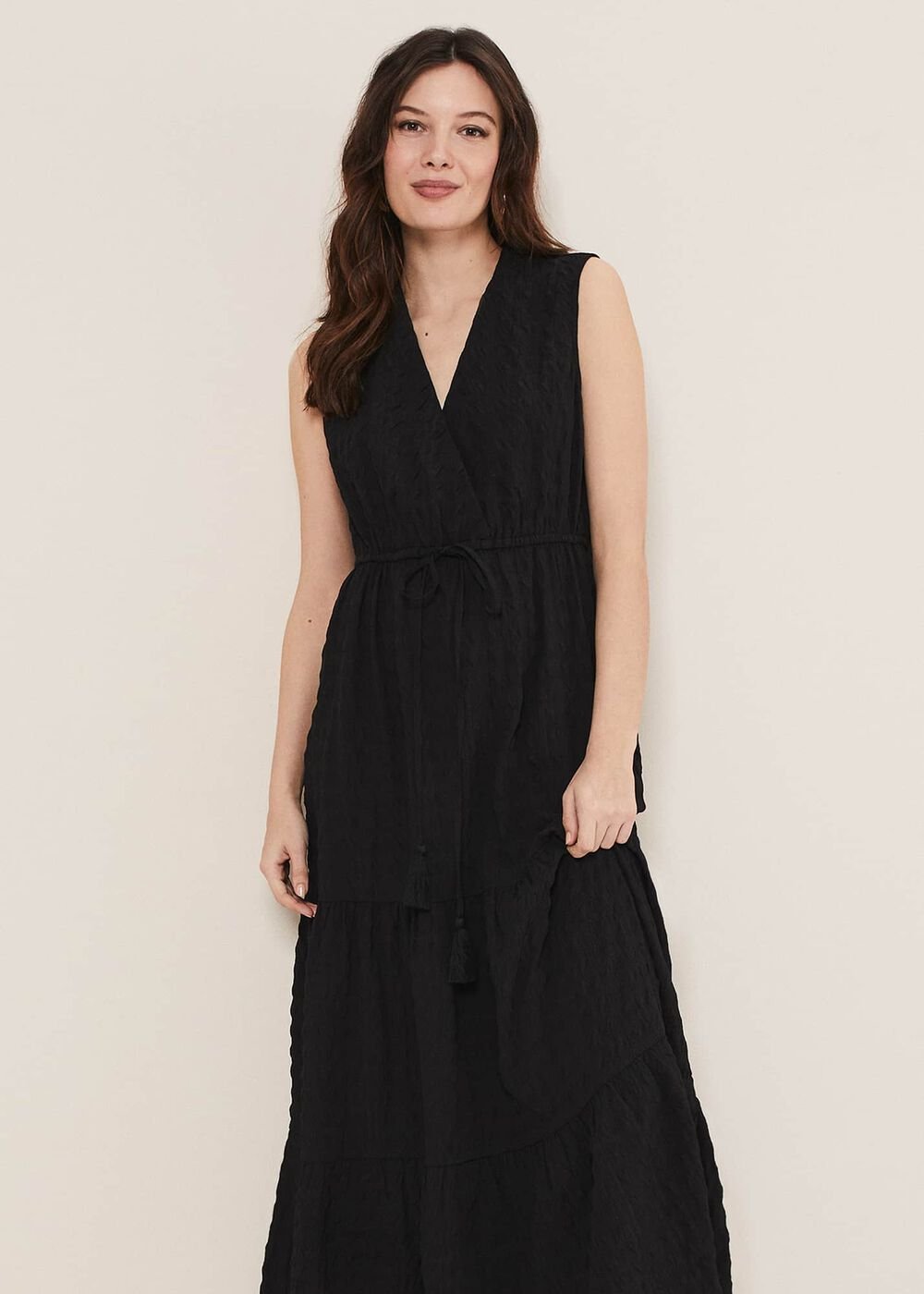Anika Textured Sleeveless Midi Dress Black