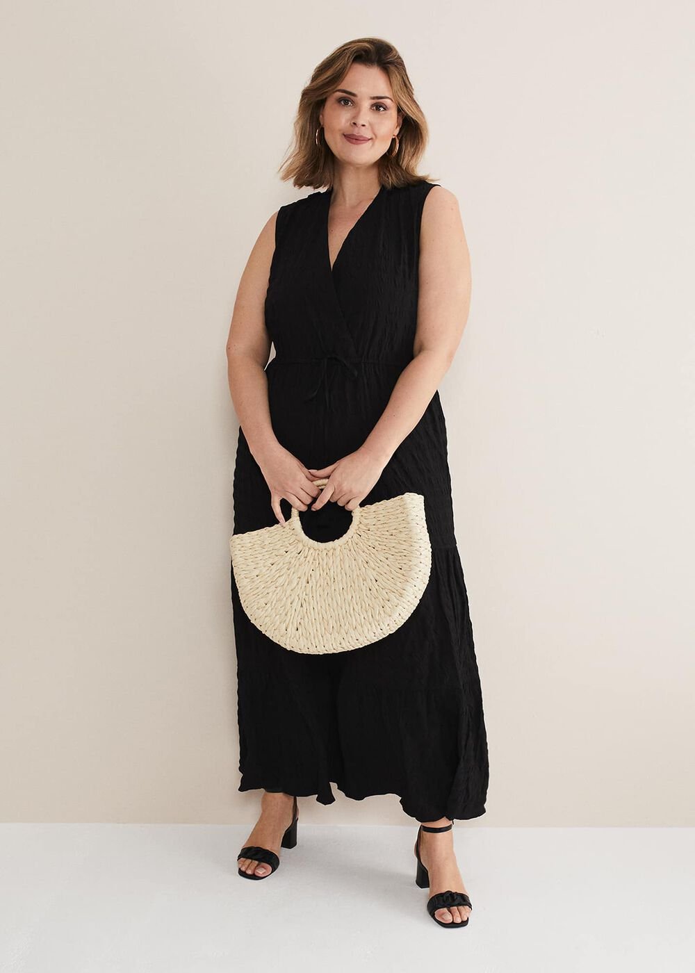 Anika Textured Sleeveless Midi Dress Black