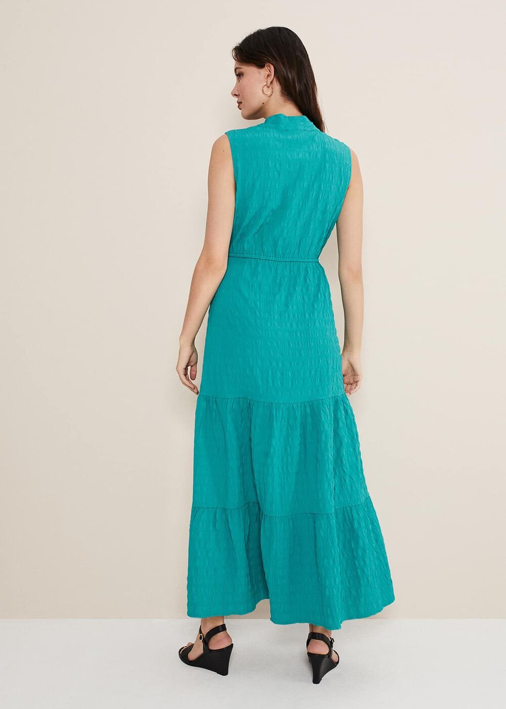 Anika Textured Sleeveless Midi Dress Turquoise