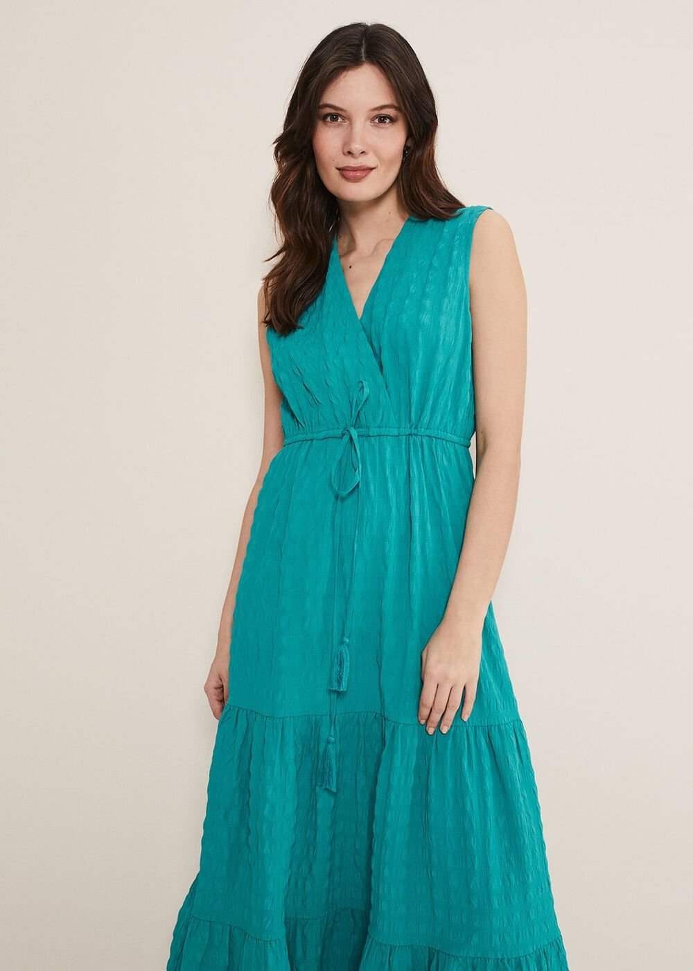 Anika Textured Sleeveless Midi Dress Turquoise