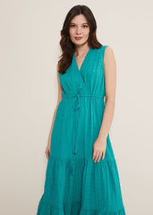 Anika Textured Sleeveless Midi Dress Turquoise