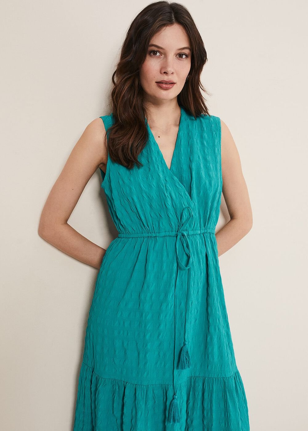 Anika Textured Sleeveless Midi Dress Turquoise