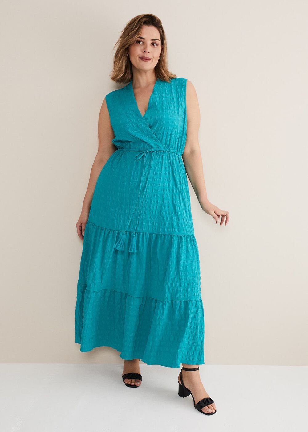 Anika Textured Sleeveless Midi Dress Turquoise