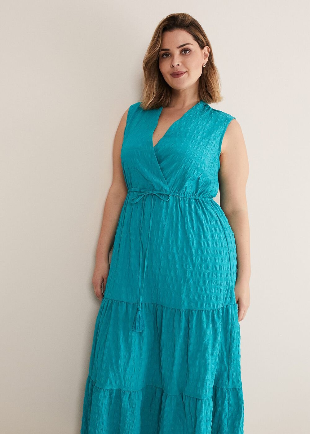 Anika Textured Sleeveless Midi Dress Turquoise