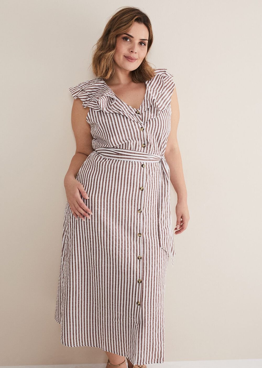 Jamilla Striped Midi Dress Ivory/Natural