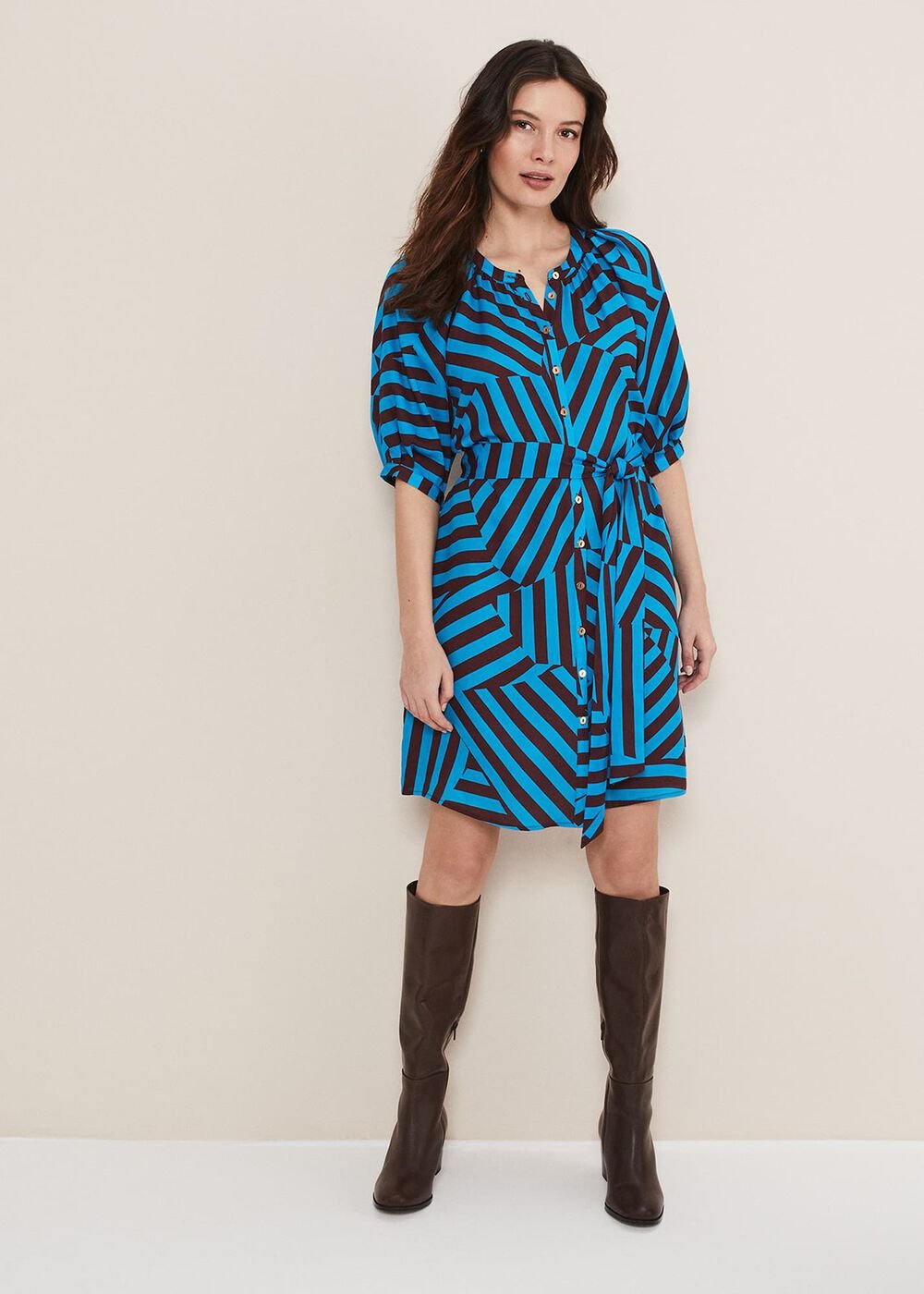 Rosella Striped Mini Dress Blue/Chocolate