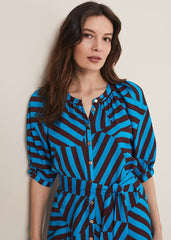 Rosella Striped Mini Dress Blue/Chocolate