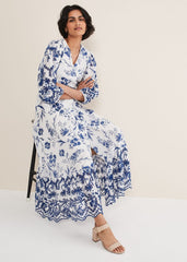 Abriella Floral Broderie Midi Dress Blue/White