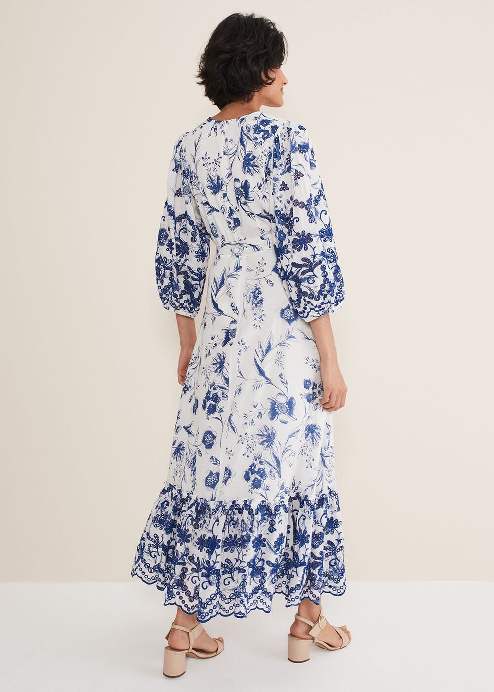 Abriella Floral Broderie Midi Dress Blue/White