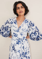 Abriella Floral Broderie Midi Dress Blue/White