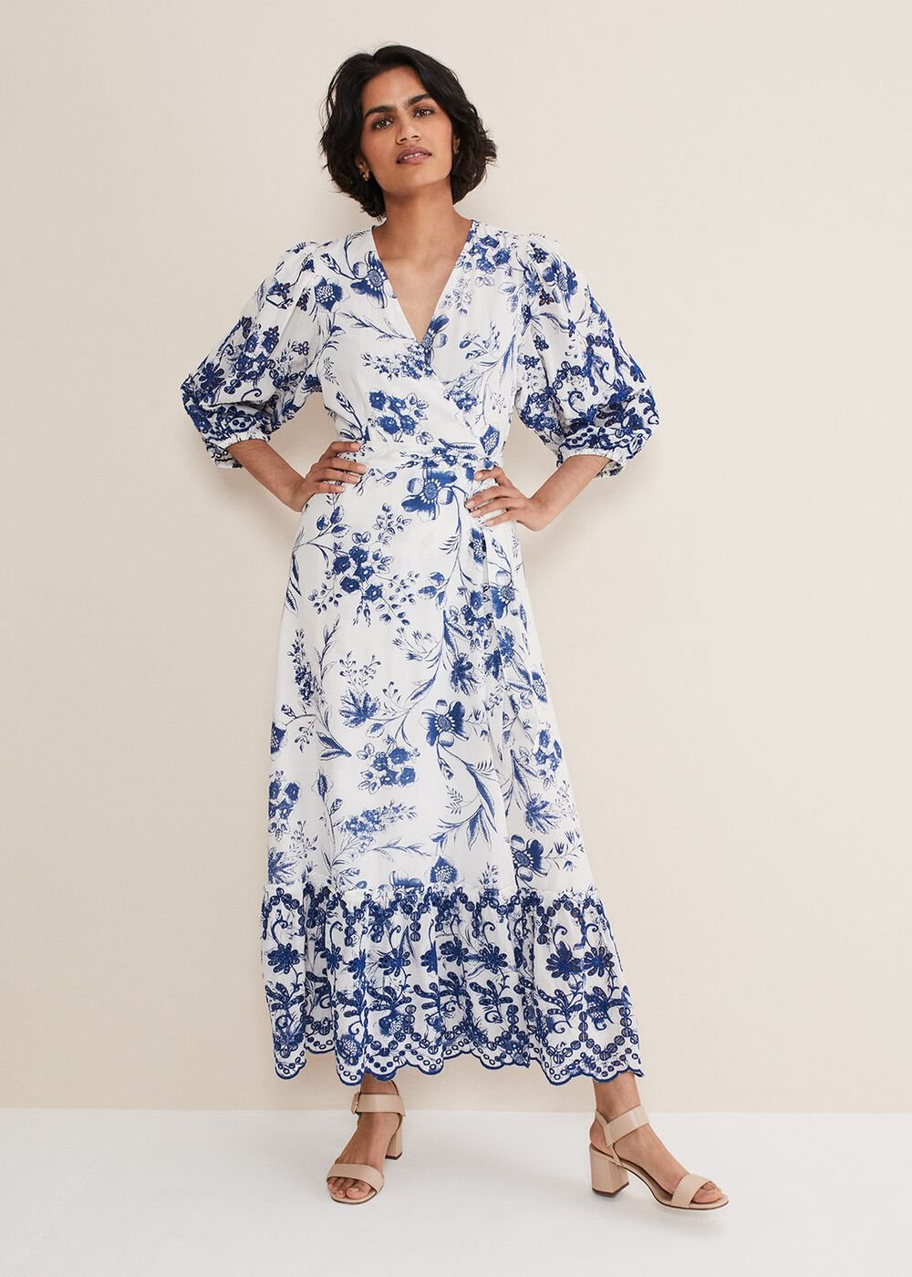 Abriella Floral Broderie Midi Dress Blue/White