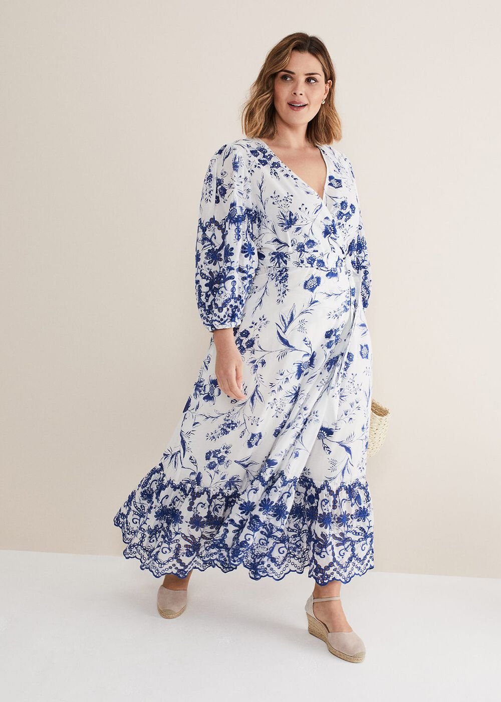 Abriella Floral Broderie Midi Dress Blue/White