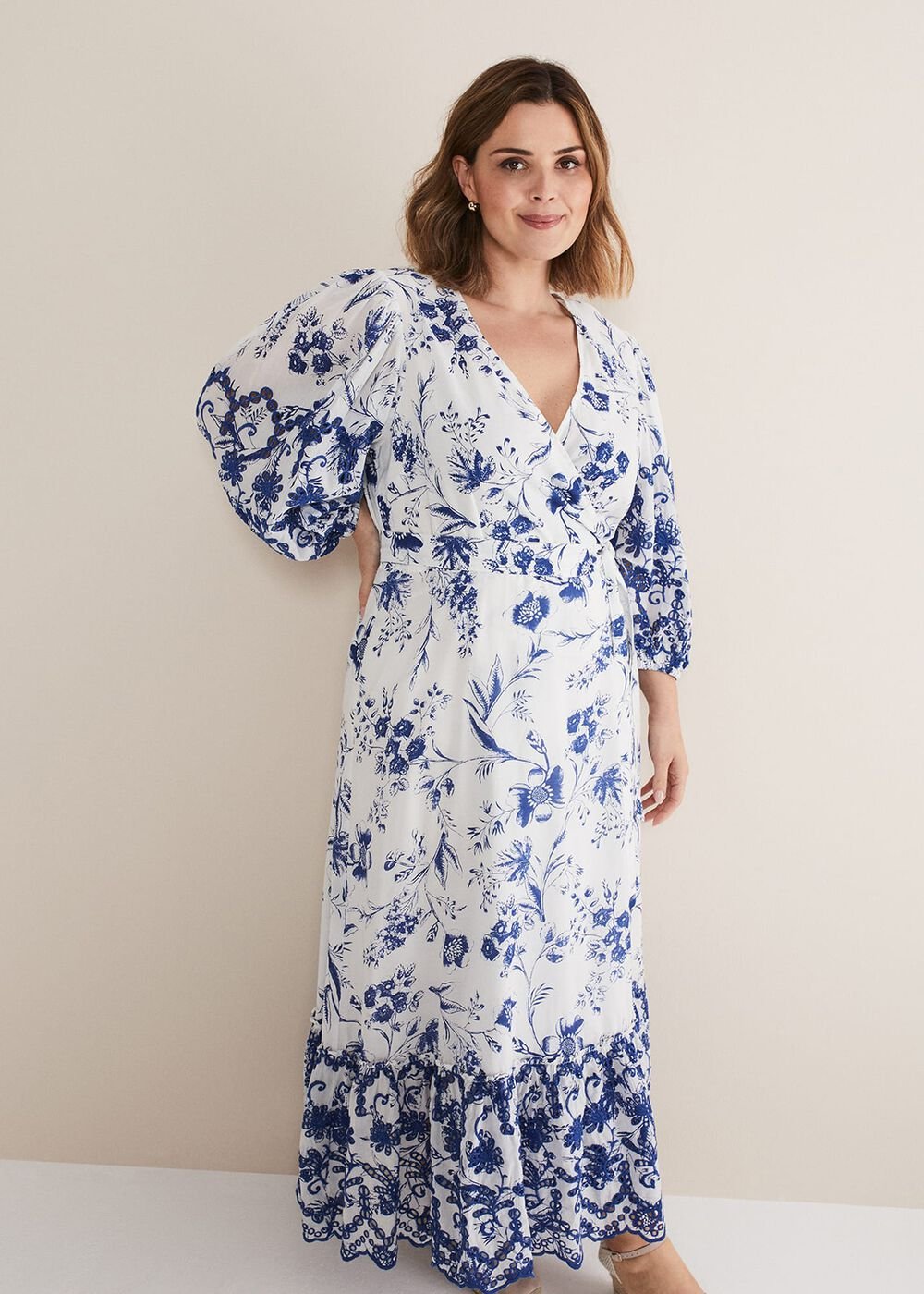 Abriella Floral Broderie Midi Dress Blue/White