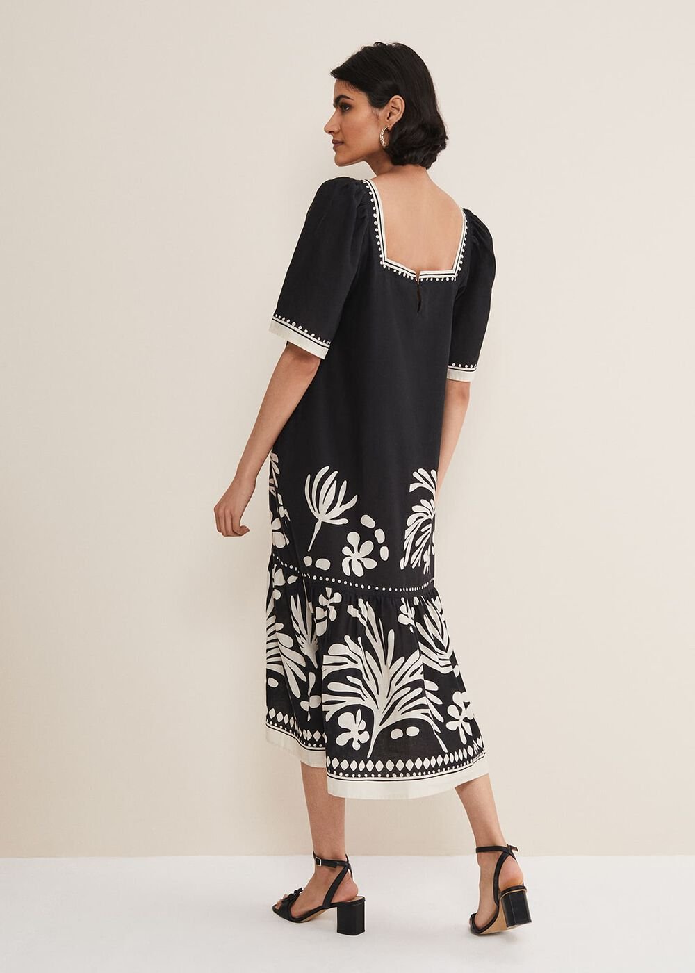 Claria Linen Midi Dress Black/Ivory