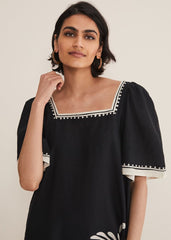 Claria Linen Midi Dress Black/Ivory