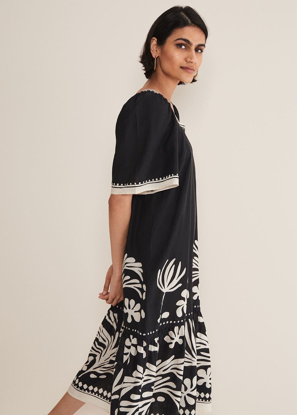 Claria Linen Midi Dress Black/Ivory