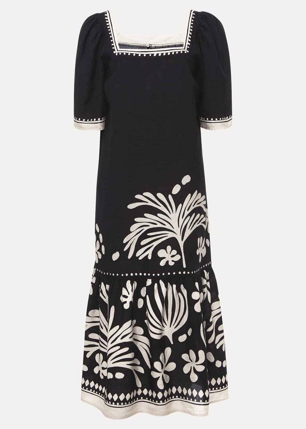 Claria Linen Midi Dress Black/Ivory