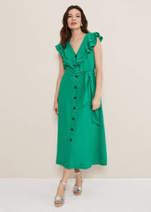 Jamilla Green Linen Midi Dress Green